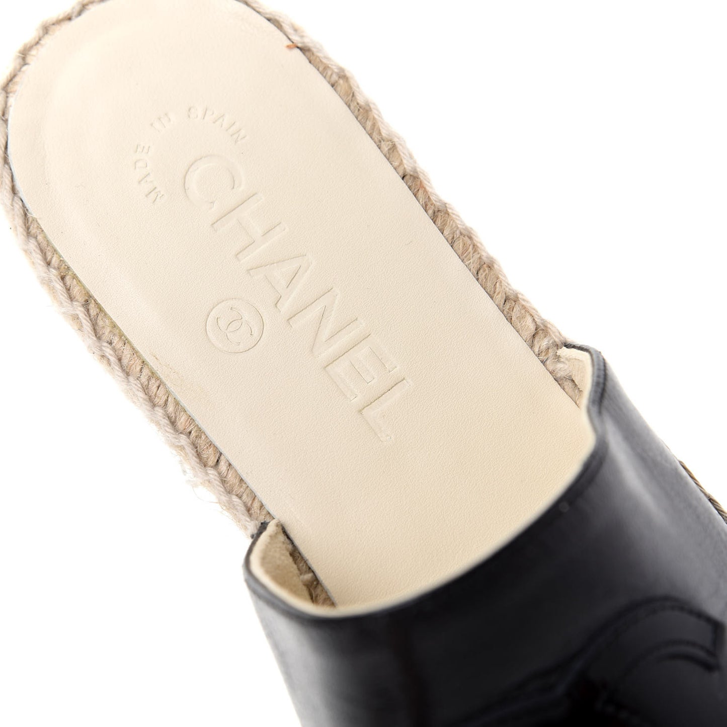 Goatskin Patent Calfskin CC Espadrille Mules 37 Black
