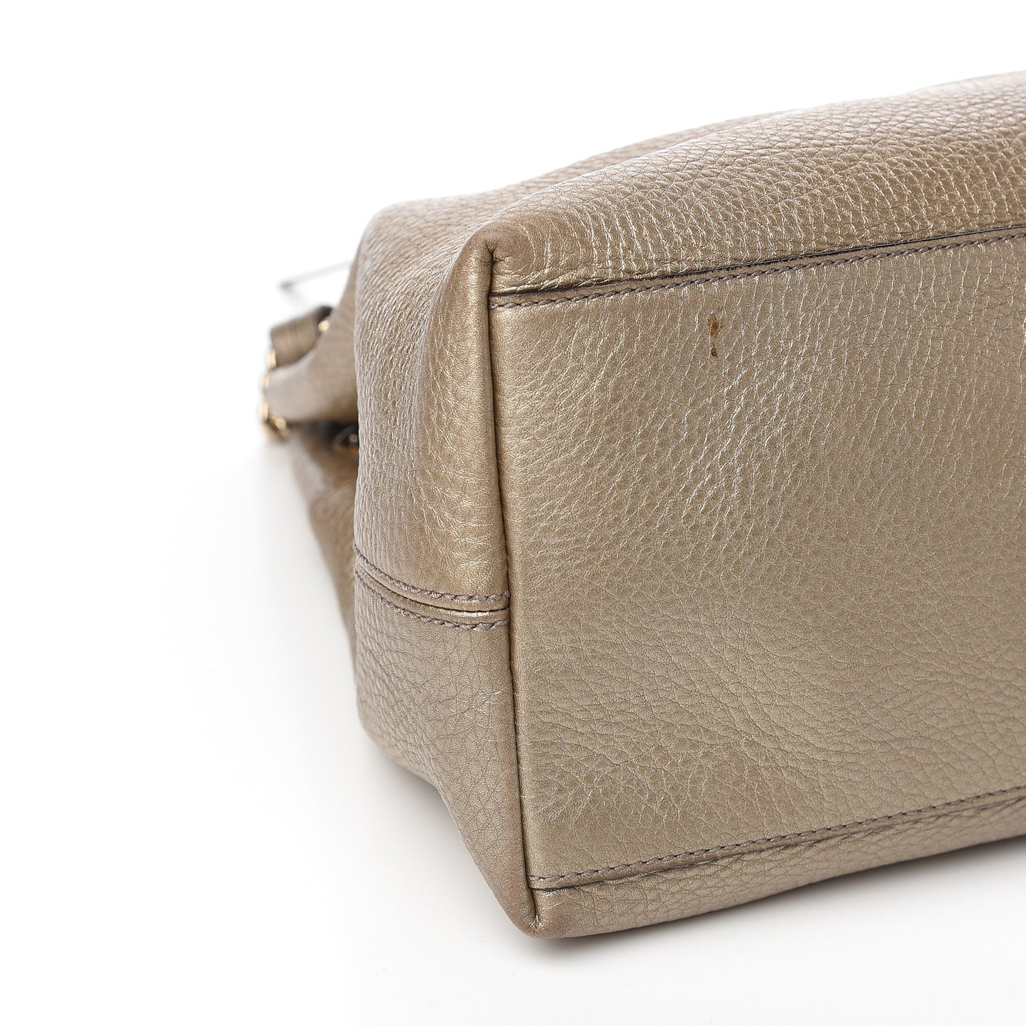 Metallic Pebbled Calfskin Medium Soho Chain Shoulder Bag Golden Beige