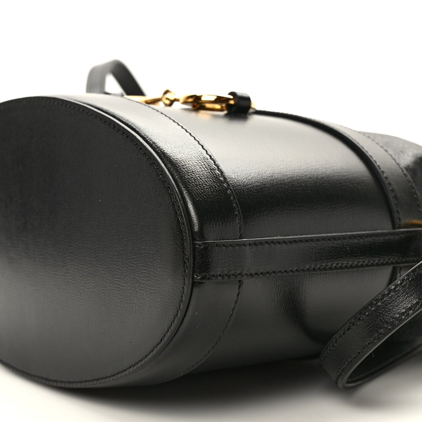 Azalea Sakai Calfskin Horsebit 1955 Drawstring Bucket Bag Black