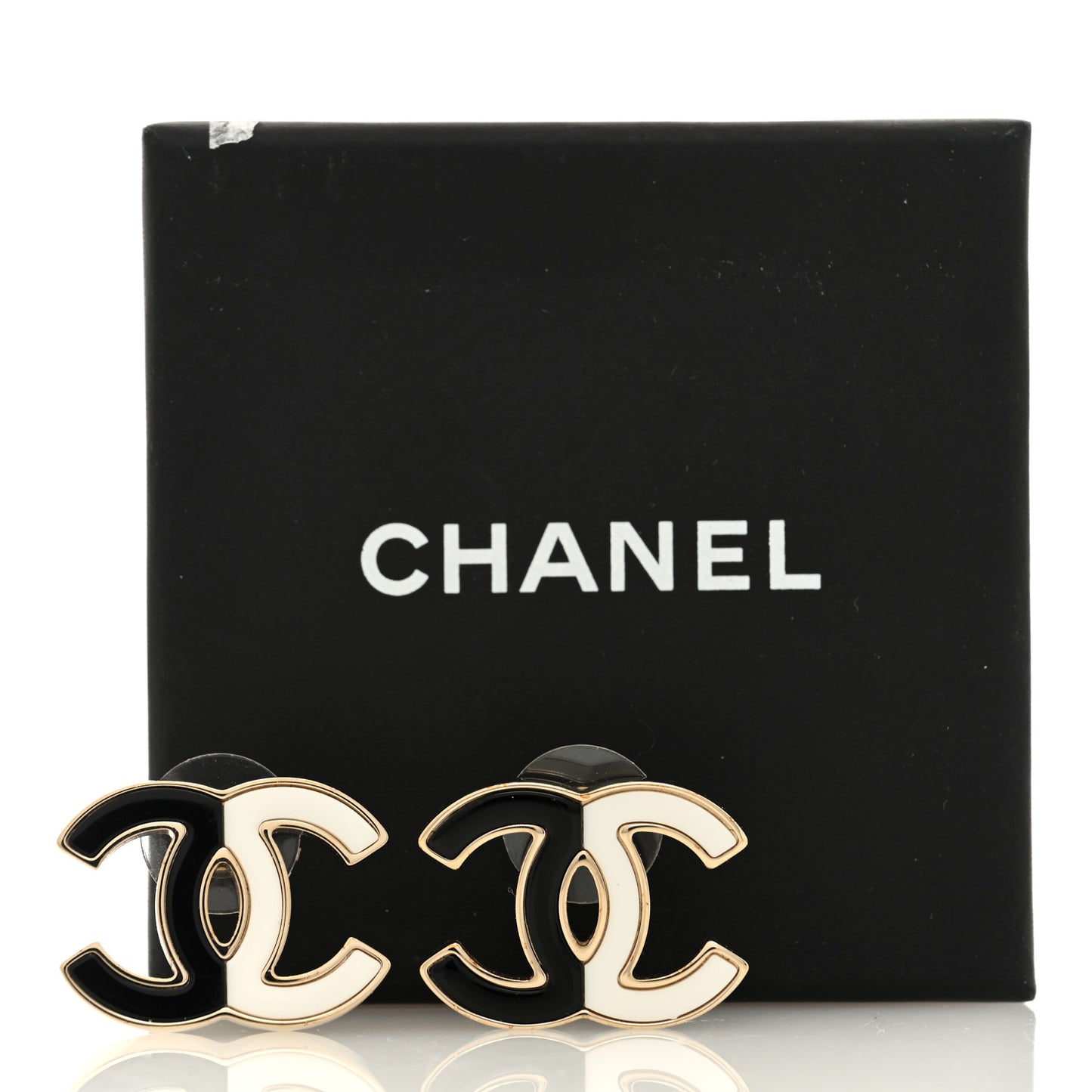 Enamel CC Earrings Gold Black White