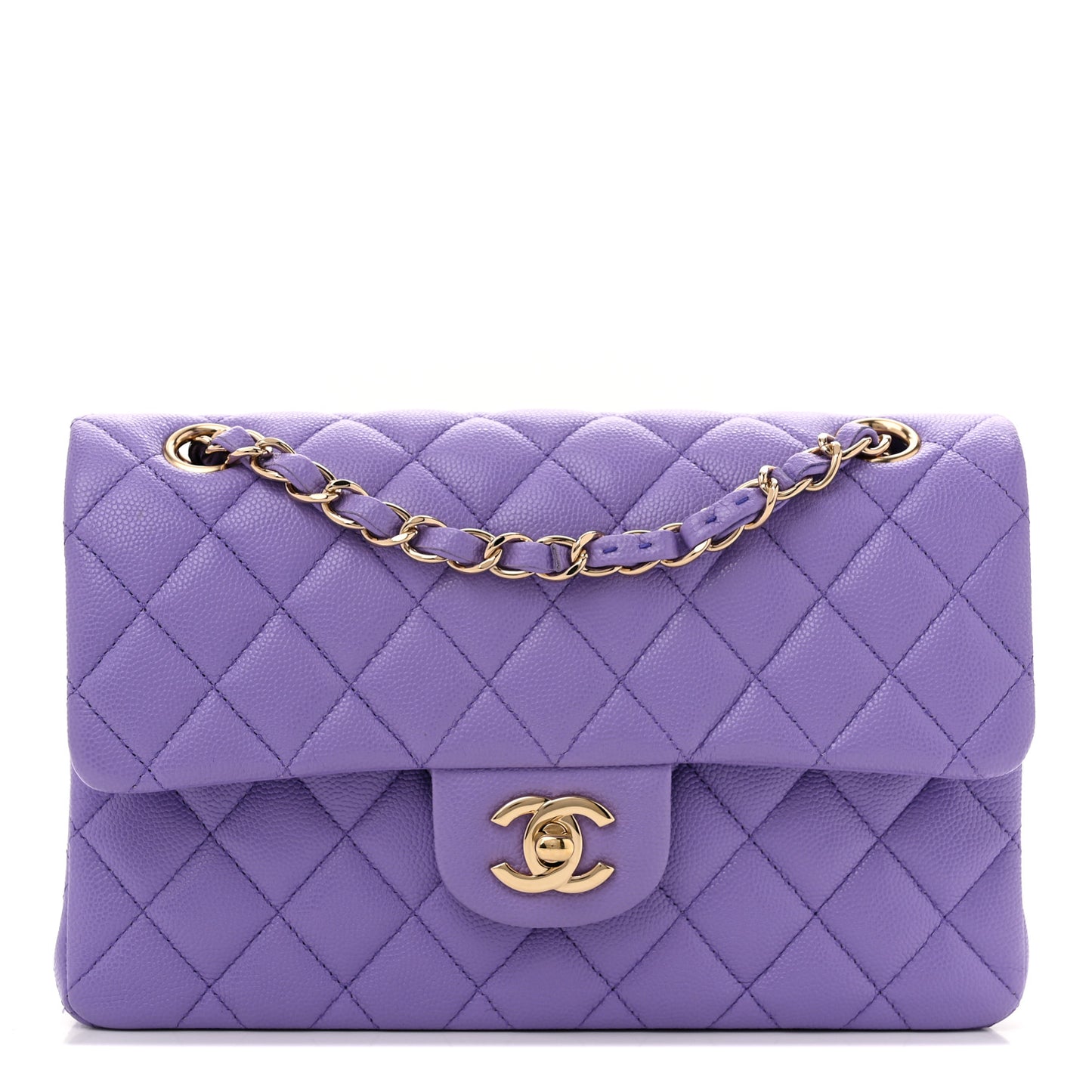 Caviar Quilted Small Double Flap Purple