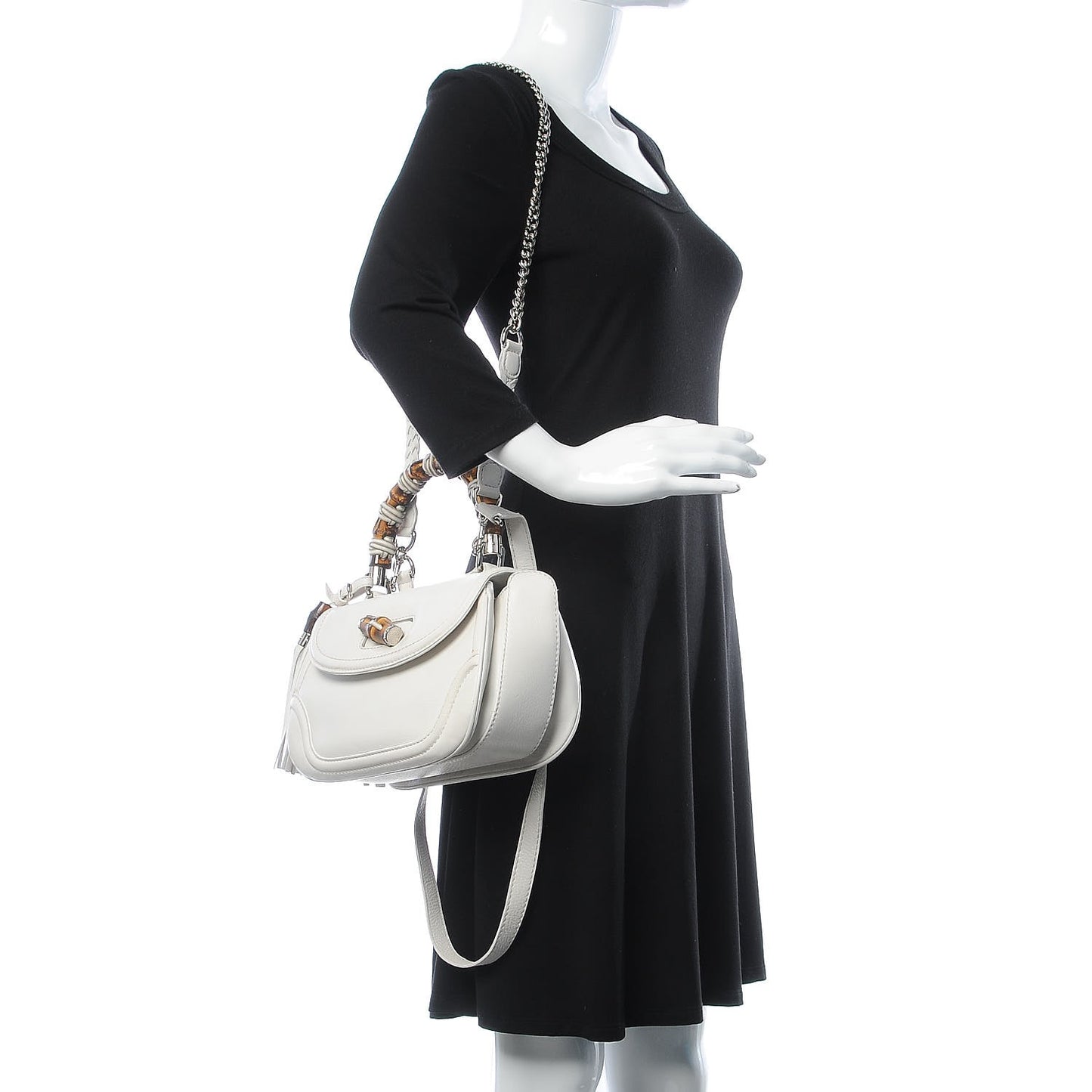 Calfskin Medium New Bamboo Top Handle Bag White