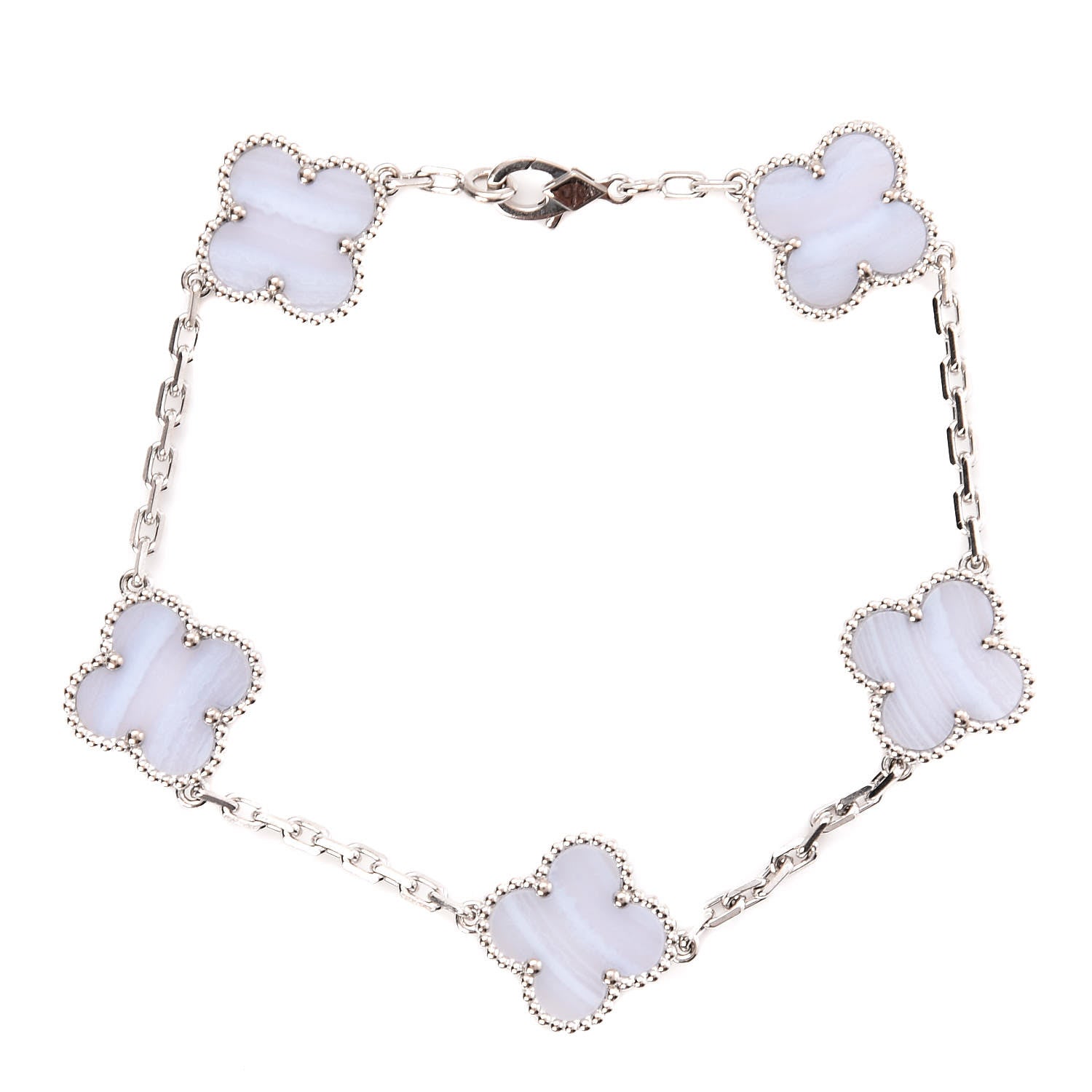 Van Cleef & Arpels 18K White Gold Chalcedony 5 Motifs Vintage Alhambra Bracelet 1 of 6