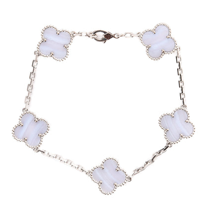 Van Cleef & Arpels 18K White Gold Chalcedony 5 Motifs Vintage Alhambra Bracelet 1 of 6