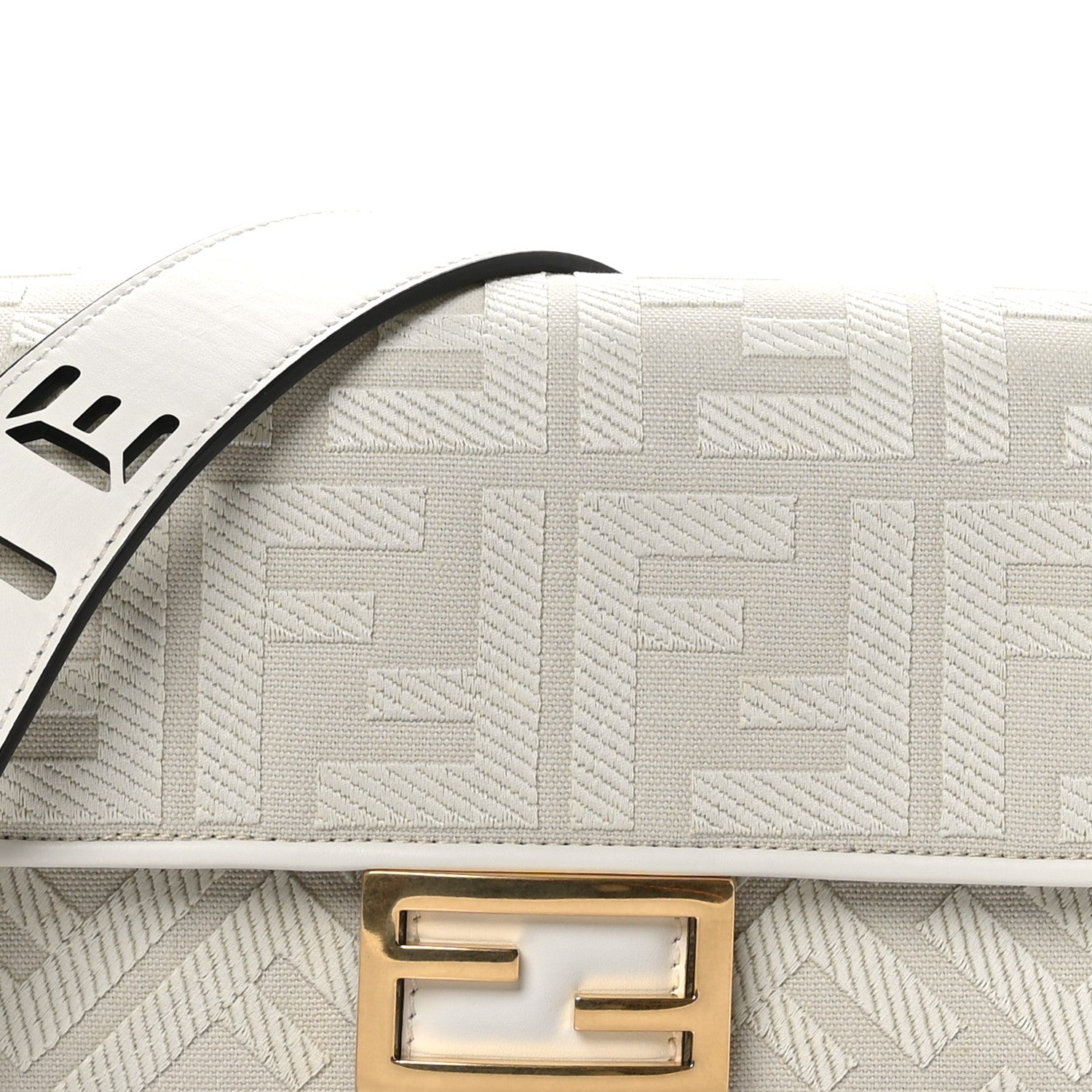 Fendi Canvas Vitello King Extra Strap FF Embroidered Baguette White Ice 8 of 11