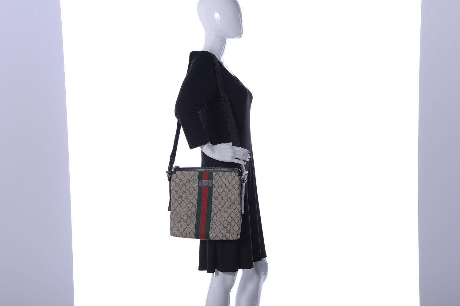 Gucci GG Supreme Monogram Web Messenger Bag Black 2 of 9
