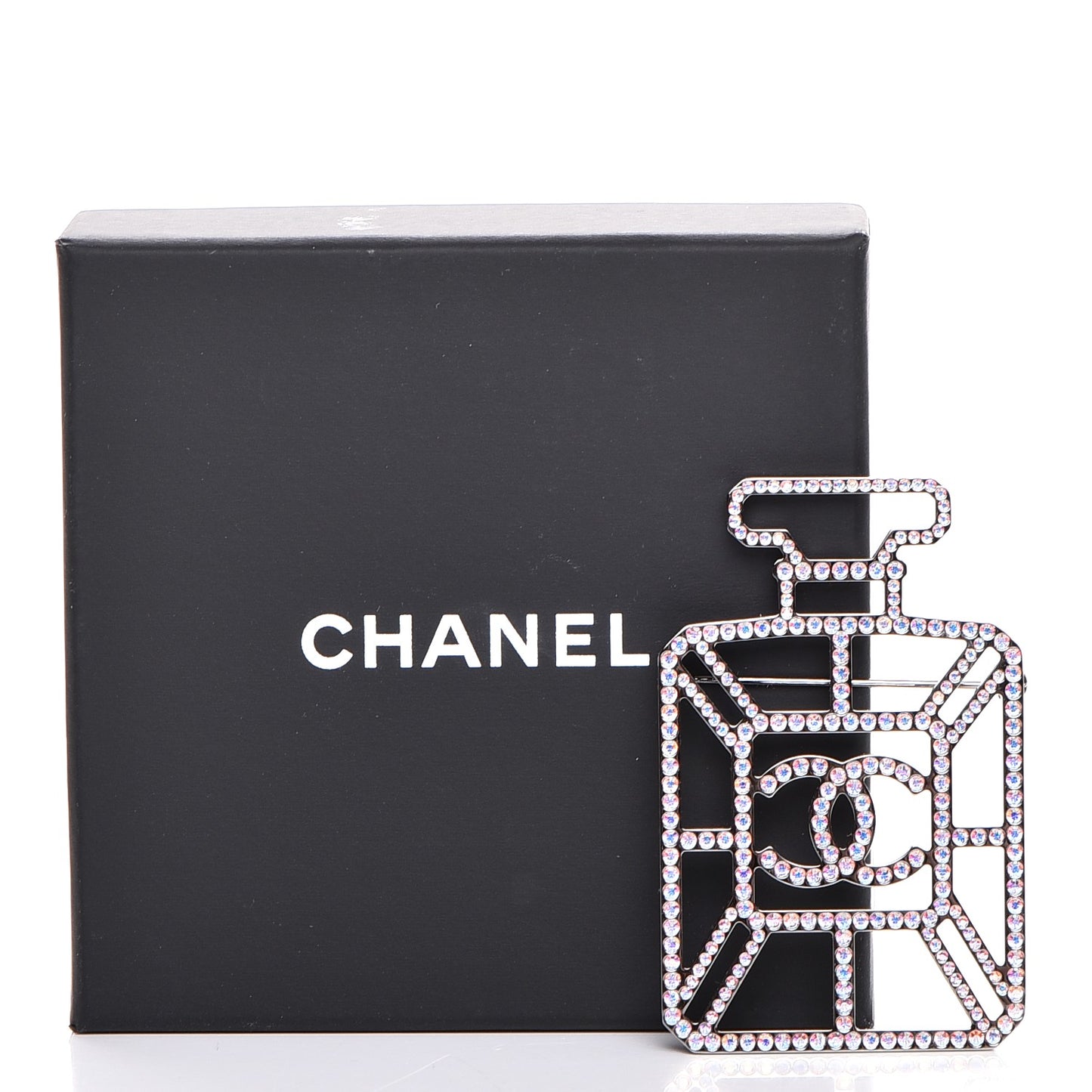 Metal Strass Perfume Bottle CC Brooch Silver
