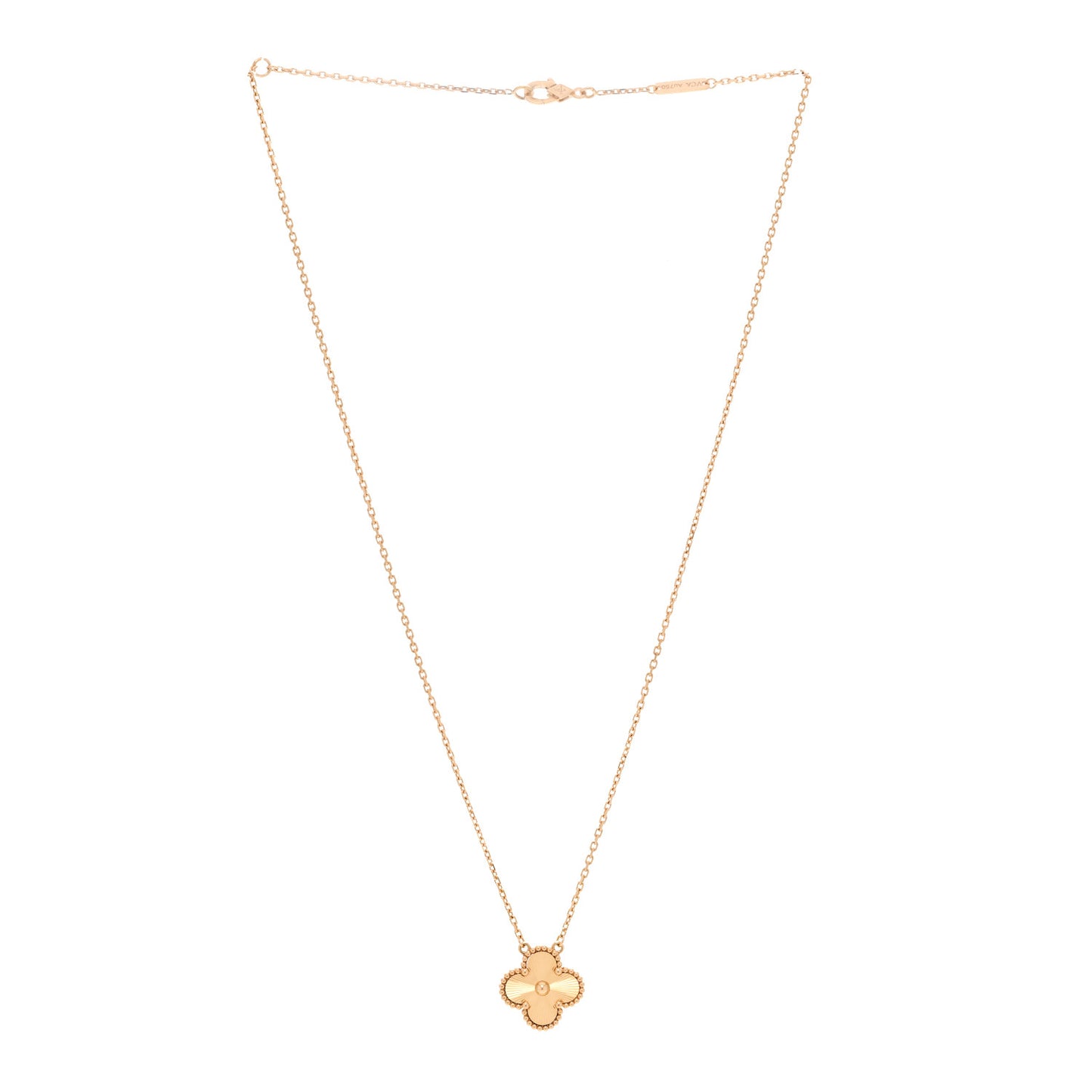 18K Yellow Gold Guilloche Vintage Alhambra Pendant Necklace