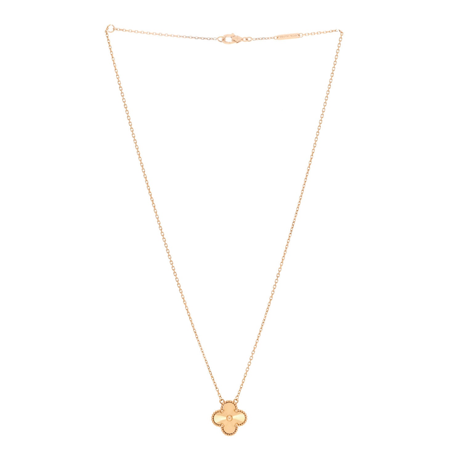 Van Cleef & Arpels 18K Yellow Gold Guilloche Vintage Alhambra Pendant Necklace 3 of 6