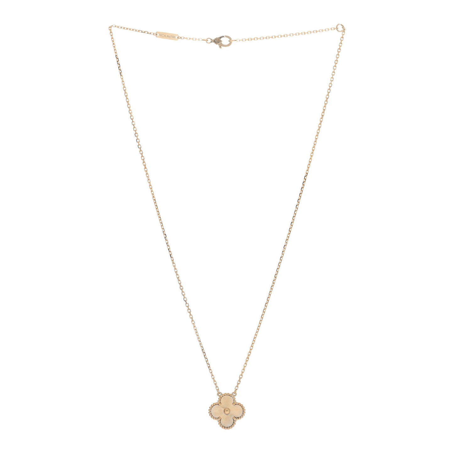 18K Yellow Gold Guilloche Vintage Alhambra Pendant Necklace