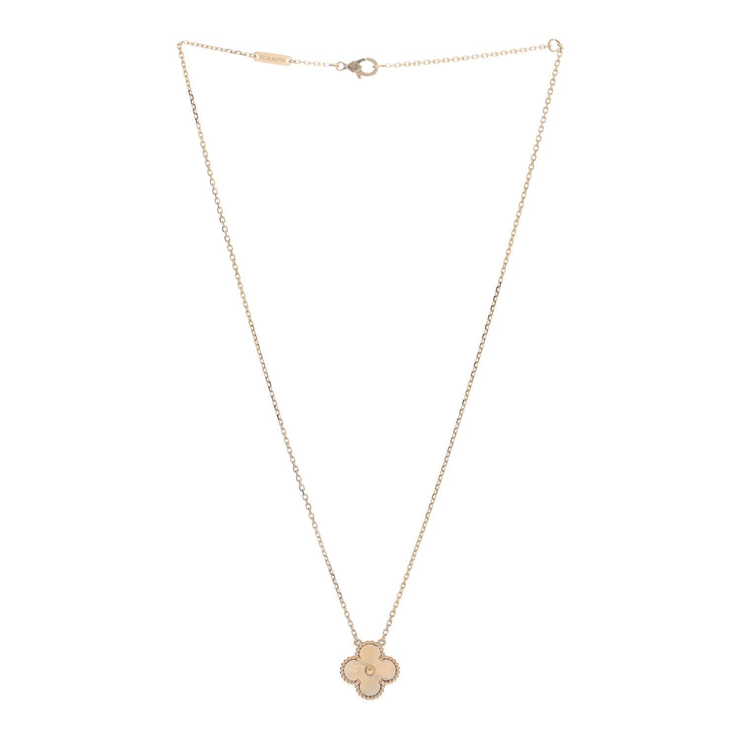 Van Cleef & Arpels 18K Yellow Gold Guilloche Vintage Alhambra Pendant Necklace 2 of 4