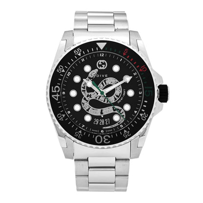 Gucci Stainless Steel 45mm Dive Snake Quartz Watch Black 1 of 4