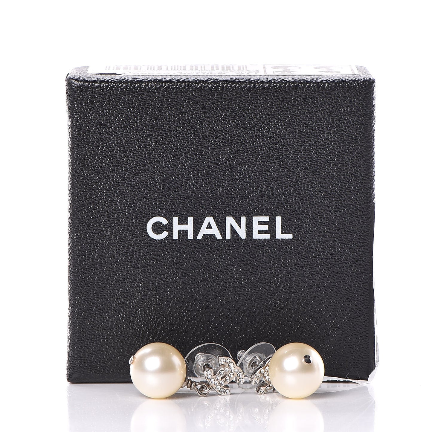 Crystal Pearl CC Drop Earrings Silver Pearly White