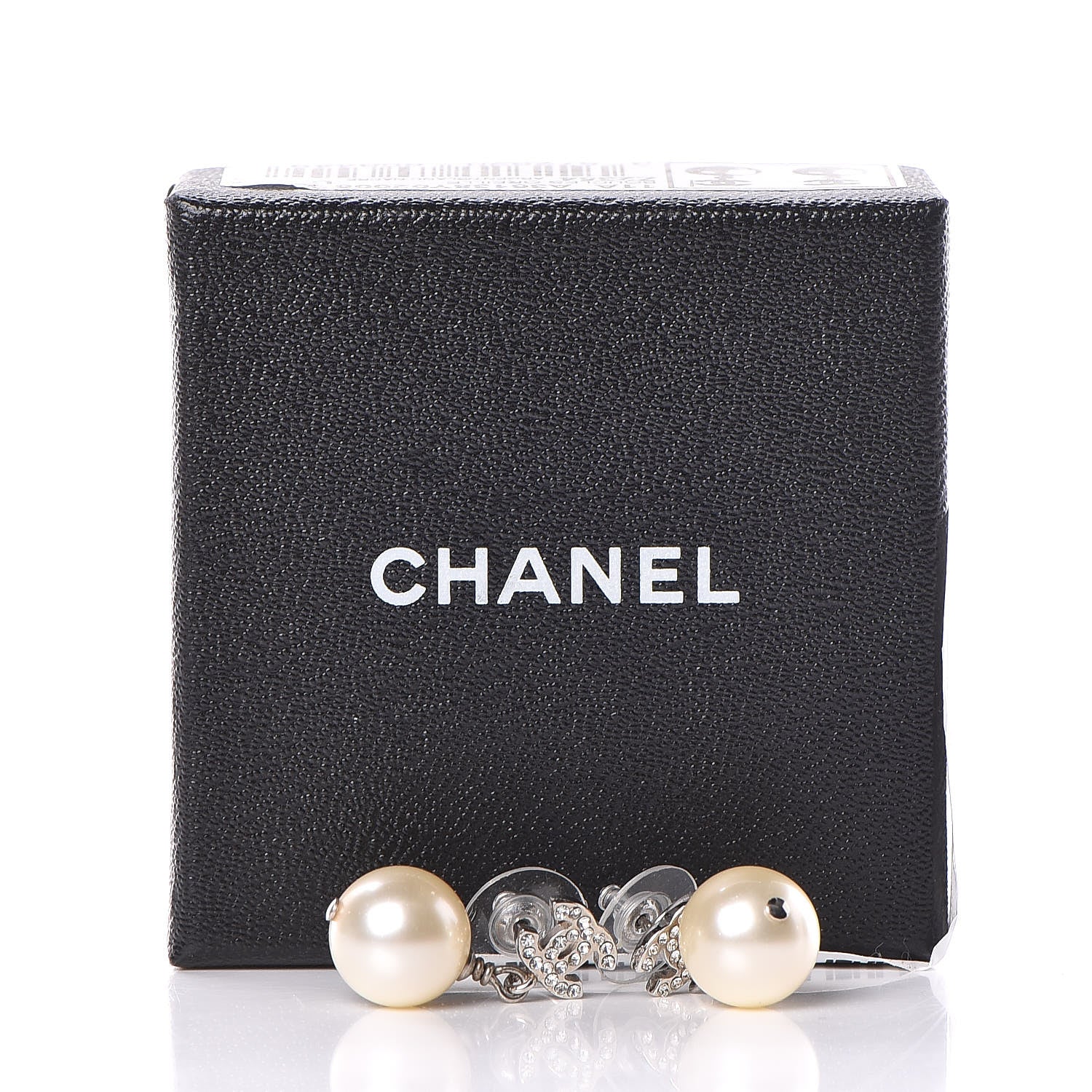 Chanel Crystal Pearl CC Drop Earrings Silver Pearly White 5 of 5
