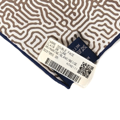 Hermes Silk Clair De Lune Double Face Scarf 90 Marine White Beige 4 of 4
