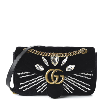 Gucci Velvet Matelasse Marquise Crystals Embroidered Small GG Marmont Shoulder Bag Black 1 of 10