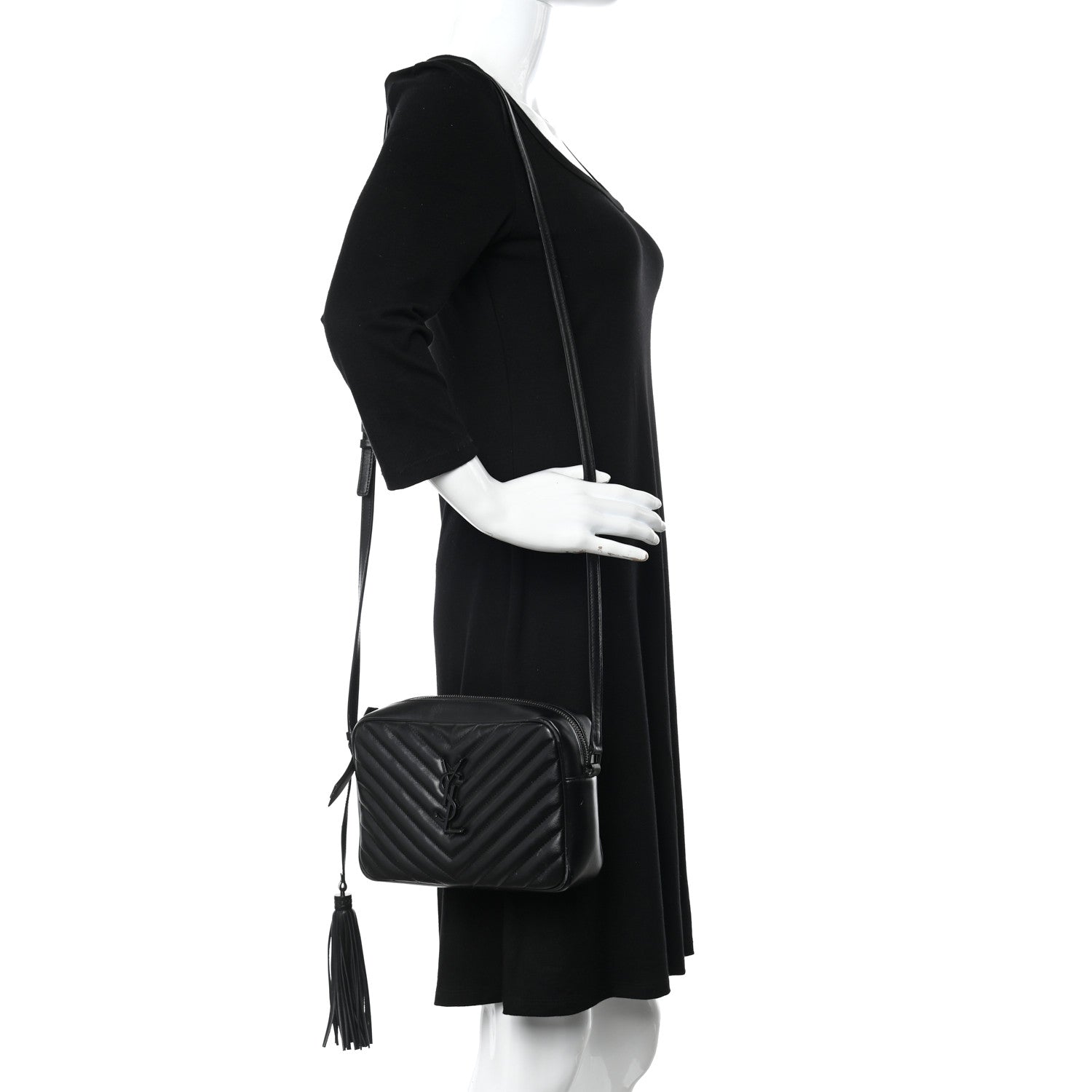 Saint Laurent Calfskin Matelasse Monogram Monochrome Lou Camera Bag Black 2 of 12