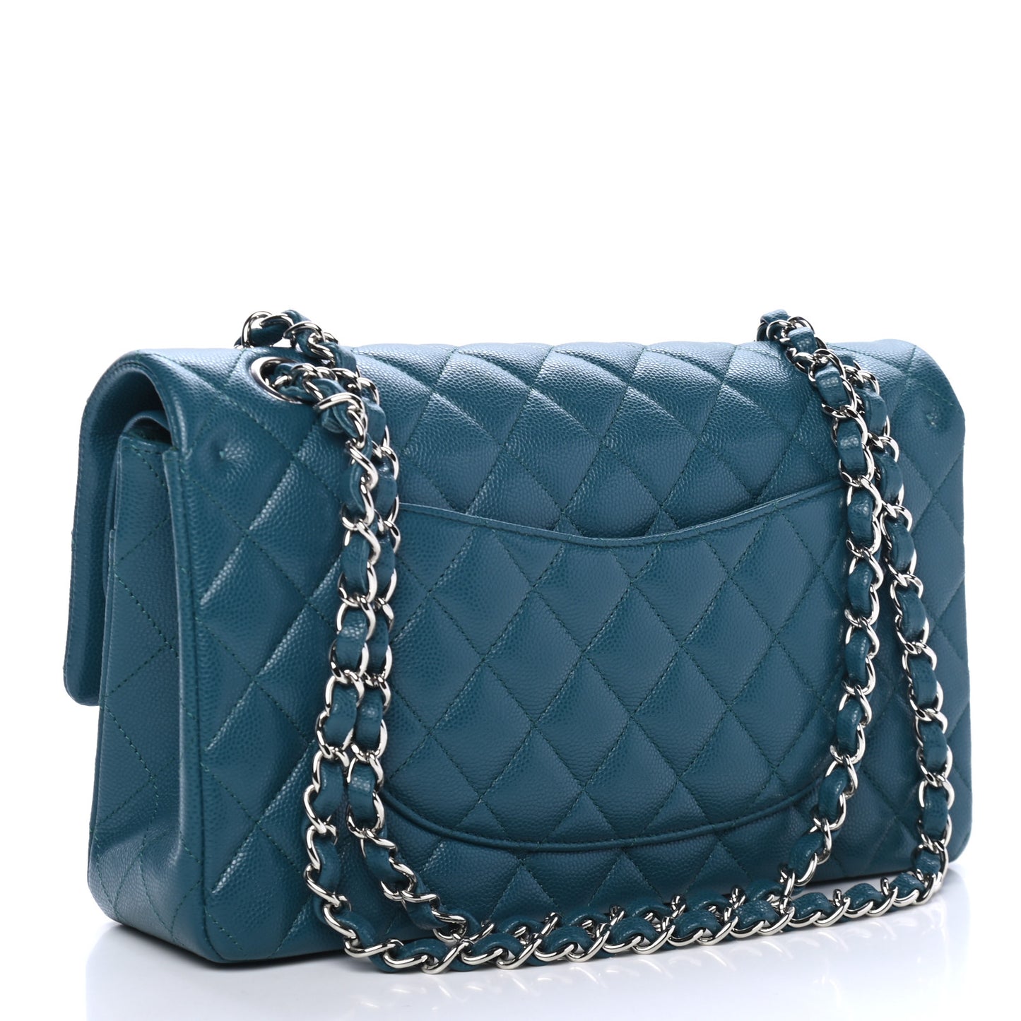 Caviar Quilted Medium Double Flap Dark Turquoise