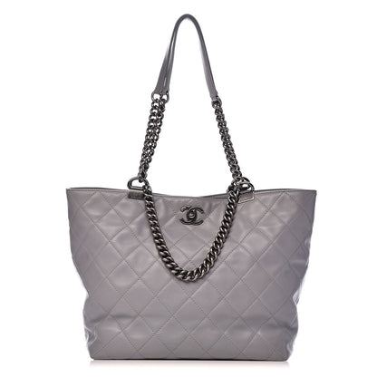 Chanel Calfskin Quilted Large Shopping In Chains Tote Light Grey 1 of 15