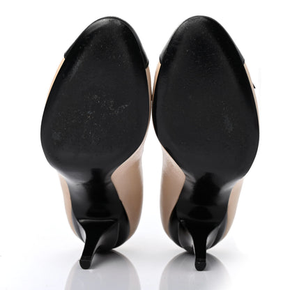 Chanel Lambskin Cap Toe Bow Pumps 37 Beige Black 4 of 4