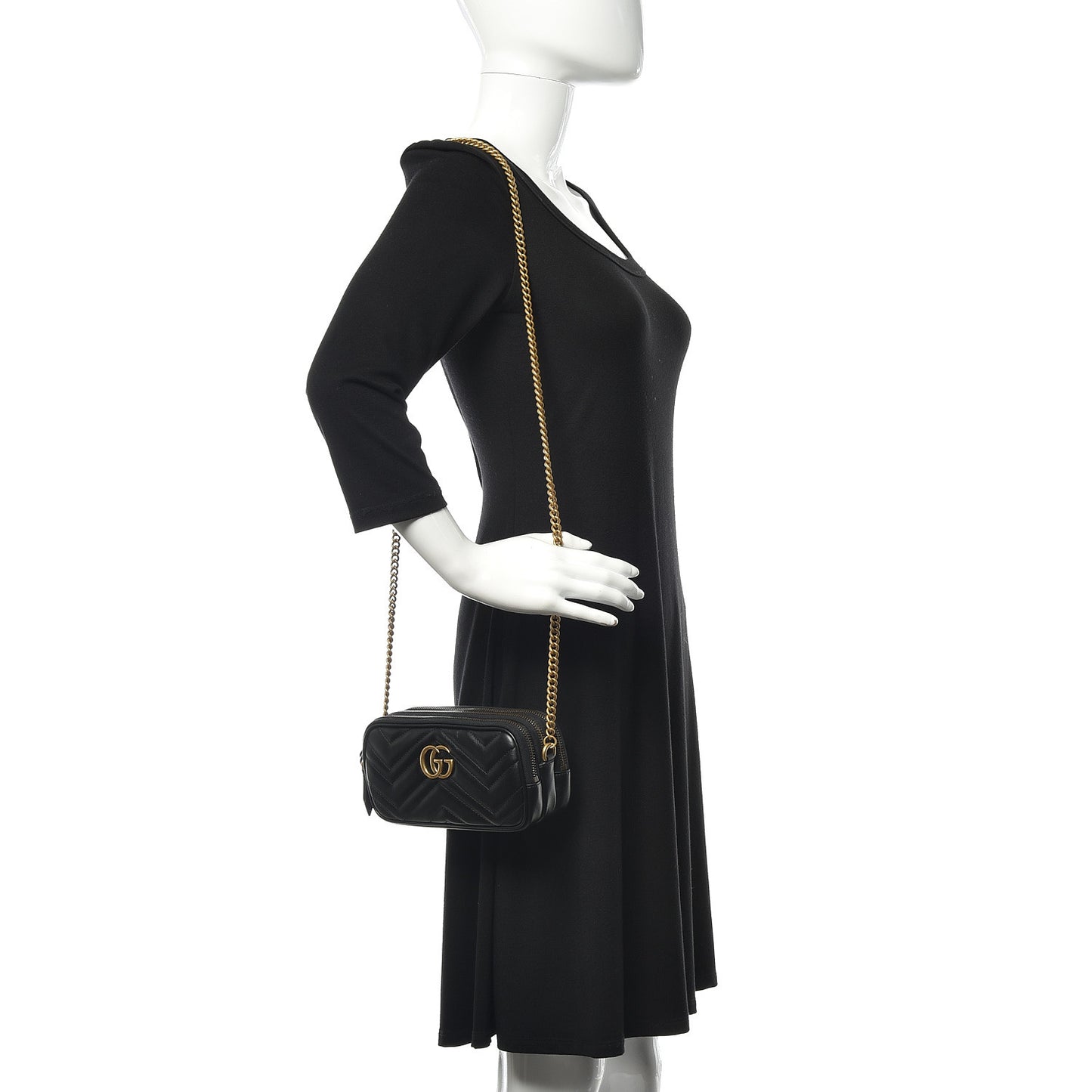 Calfskin Matelasse Mini GG Marmont Chain Crossbody Bag Black