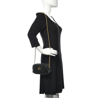 Gucci Calfskin Matelasse Mini GG Marmont Chain Crossbody Bag Black 2 of 10