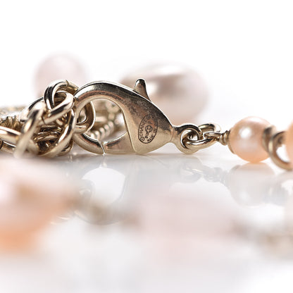 Chanel Pearl Beaded Crystal Star CC Bracelet Pink Gold 4 of 5