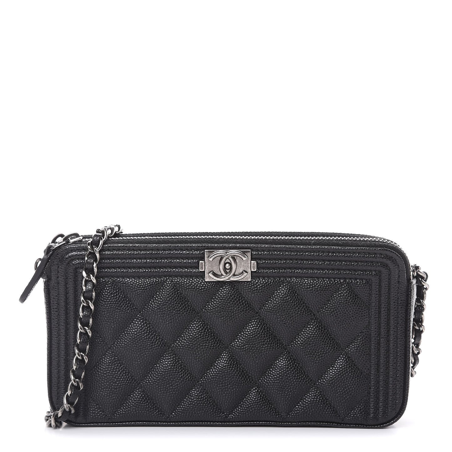 Caviar Quilted Small Boy Clutch With Chain Black