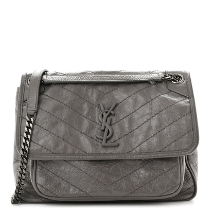 Saint Laurent Crinkled Calfskin Matelasse Monogram Medium Niki Chain Satchel Fog 1 of 9