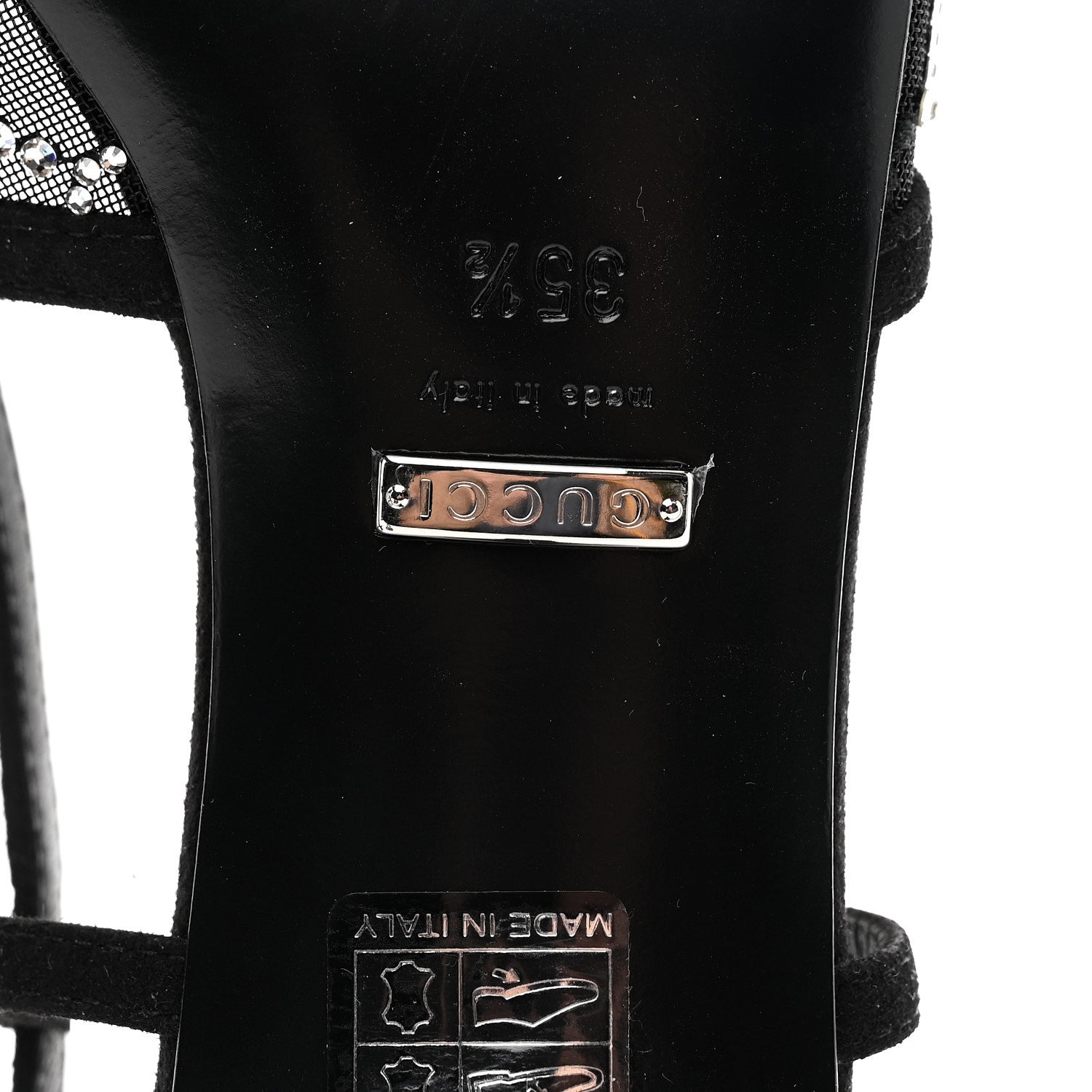 Gucci Tela Retino Kid Scamosciato Crystal GG Monogram Square G 35mm Slingback Pumps 35.5 Black 6 of 9