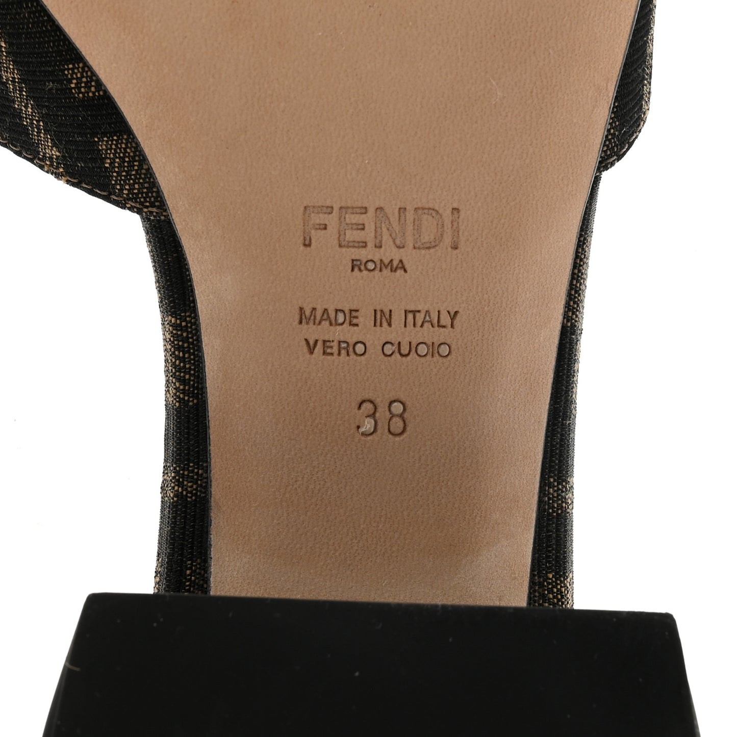 Jacquard Calfskin FF Crocodile Embossed Promenade Slide Sandals 38 Tobacco Moro Black