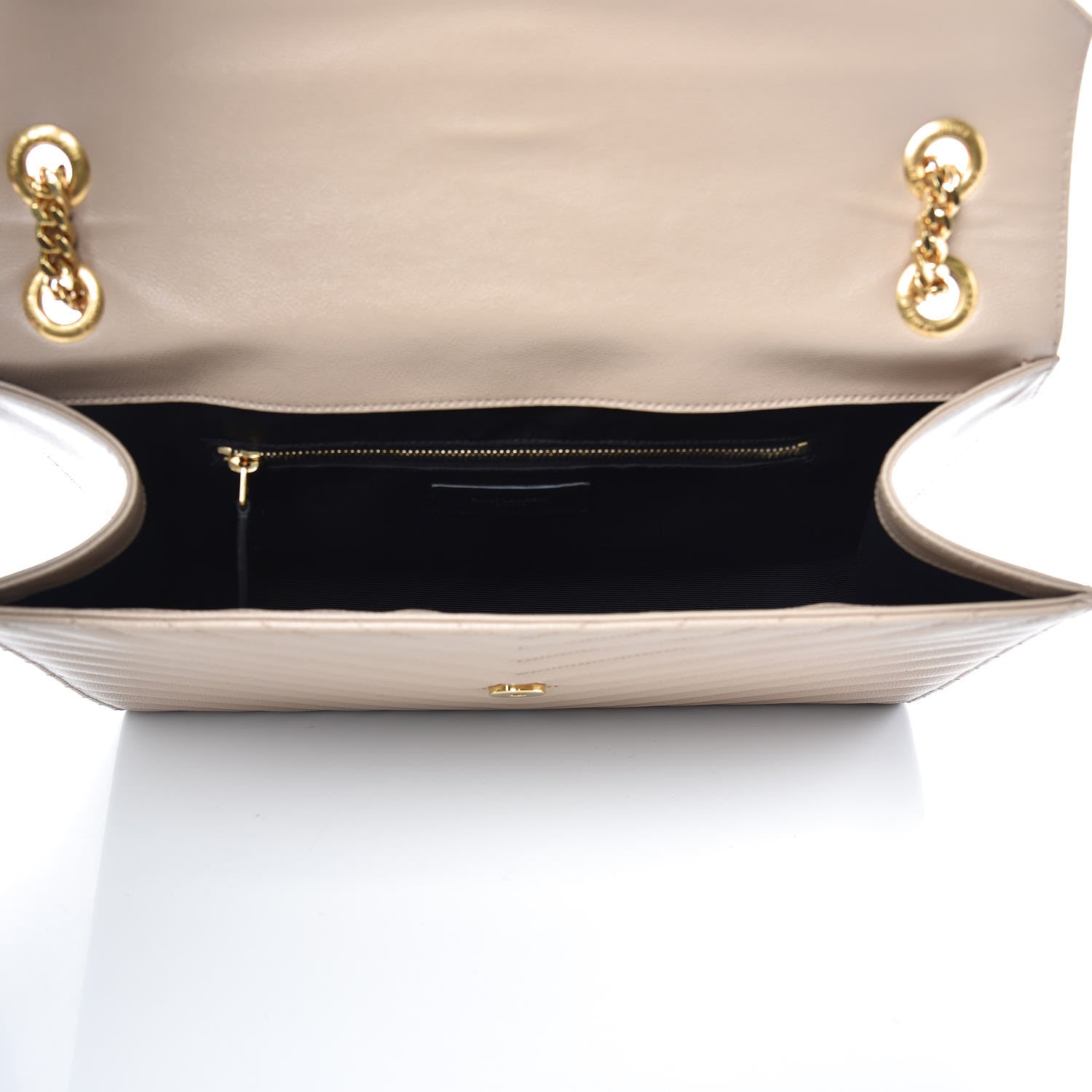 Saint Laurent Grain De Poudre Matelasse Chevron Large Monogram Satchel Dark Beige 5 of 14