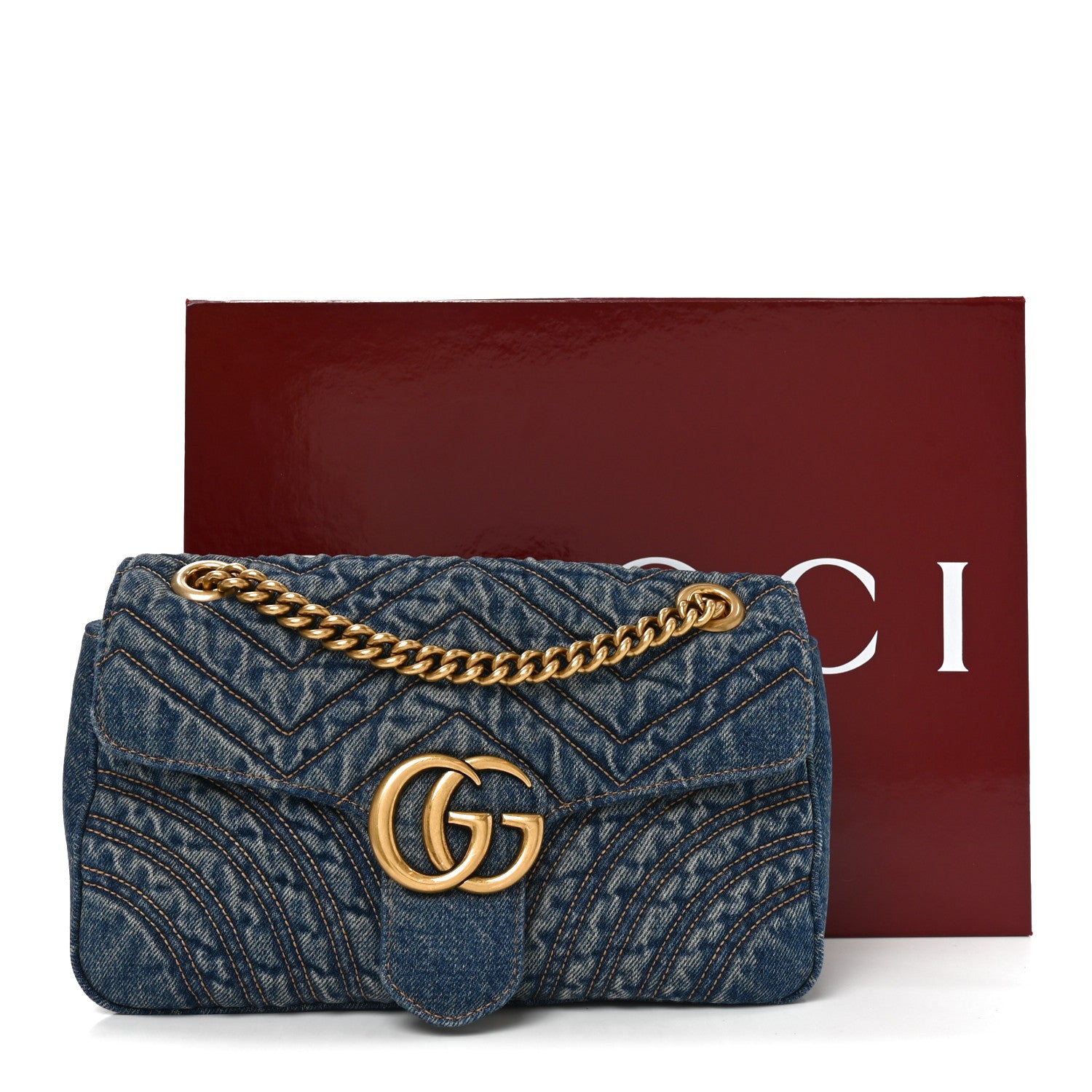 Gucci Washed Denim GG Marmont Shoulder Bag Blue 11 of 11