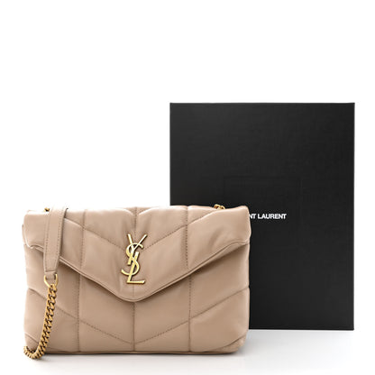 Saint Laurent Lambskin Quilted Toy Loulou Puffer Monogram Chain Satchel Dark Beige 13 of 13
