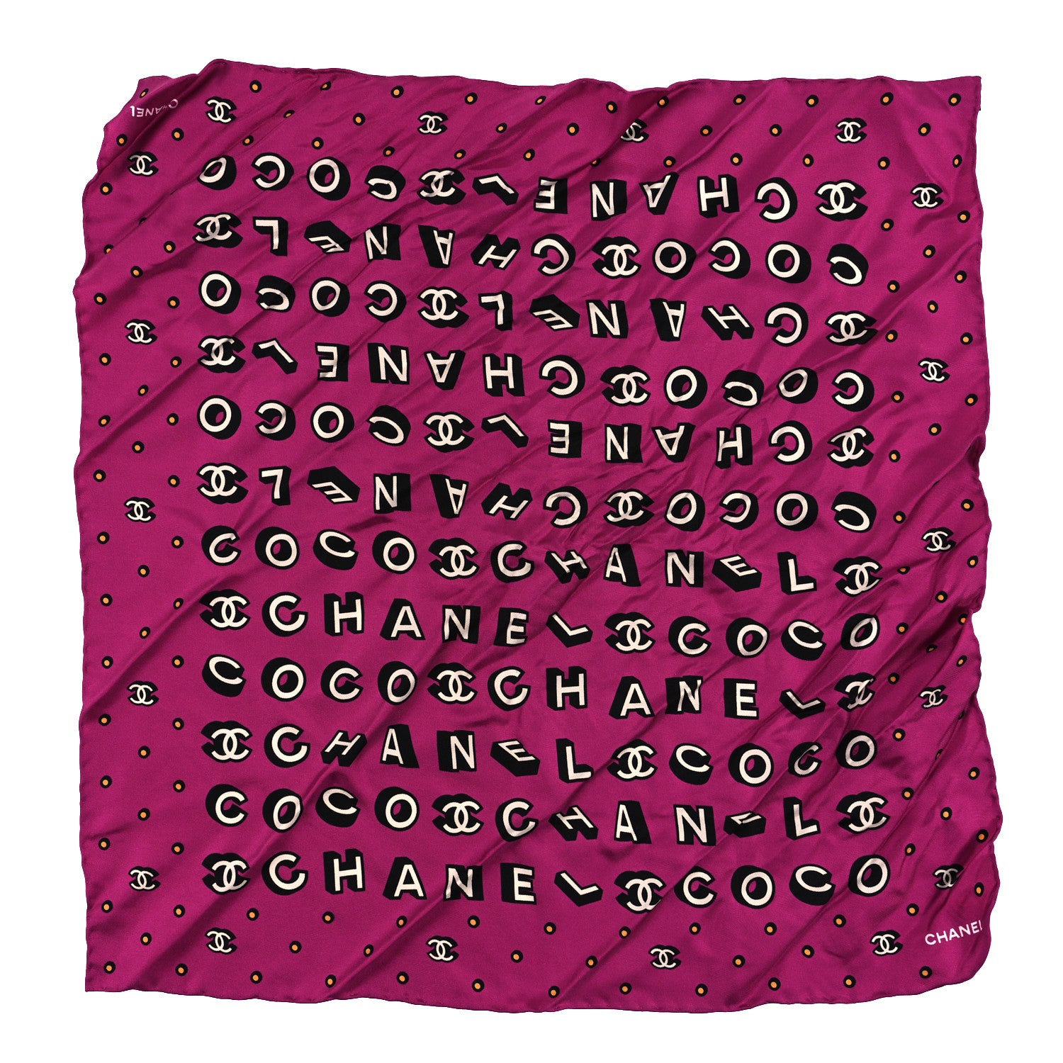 Chanel Silk CC Scrunchie and Scarf Hair Tie Fuchsia Black White 1 of 3