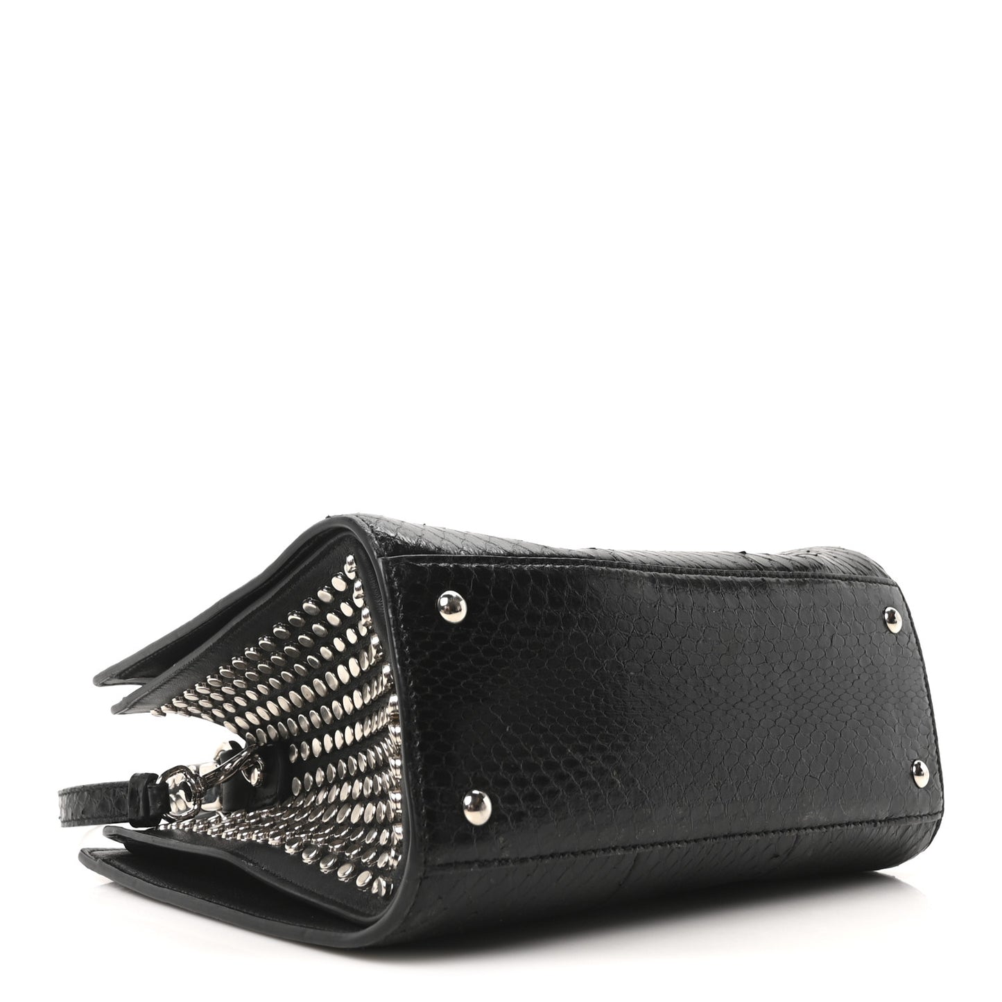 Snakeskin Studded Thalia Top Handle Black
