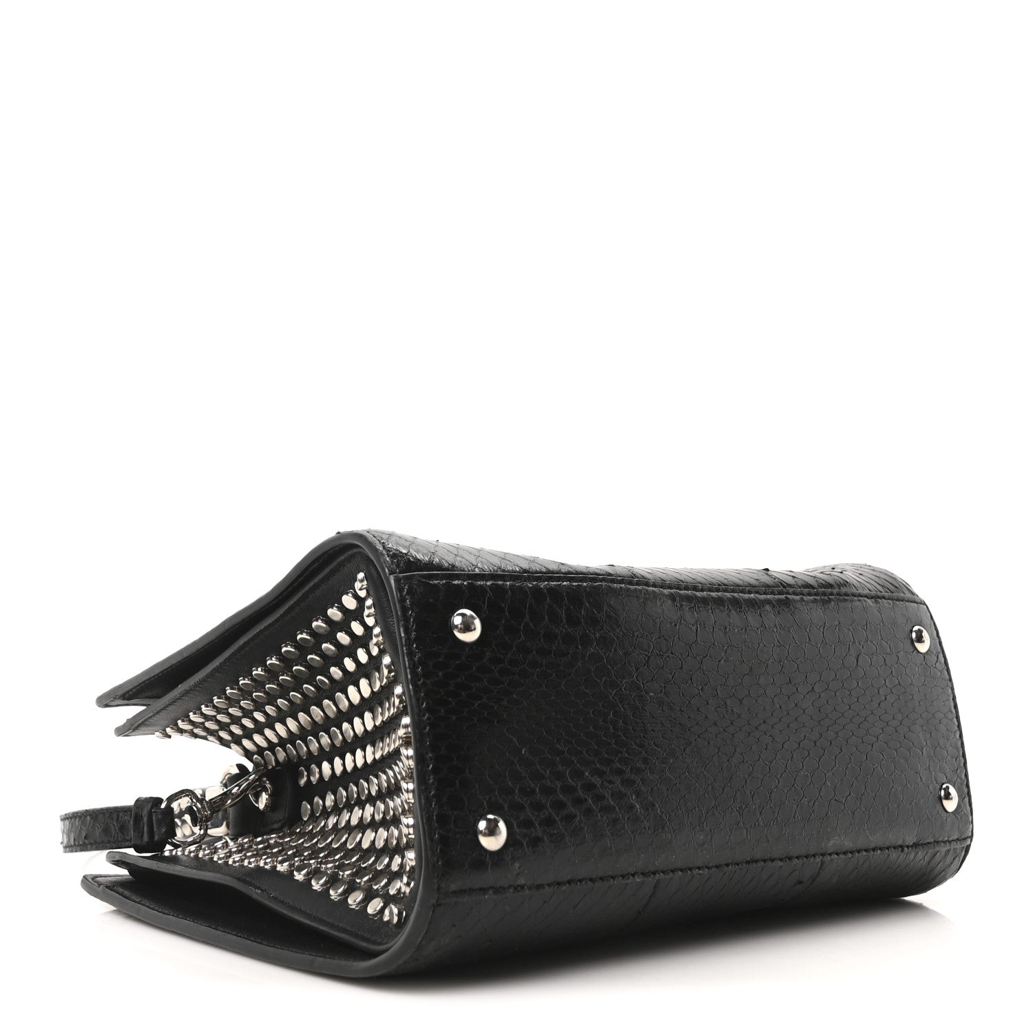 Salvatore Ferragamo Snakeskin Studded Thalia Top Handle Black 4 of 9