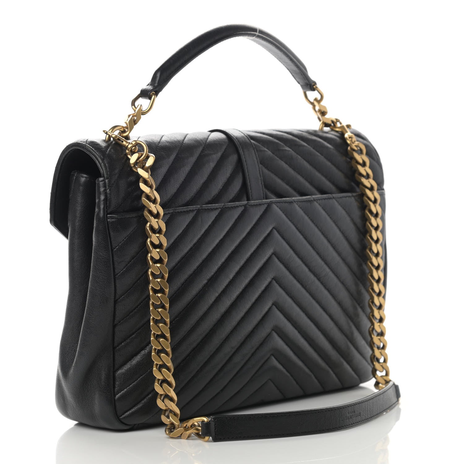 Saint Laurent Sheepskin Matelasse Chevron Monogram Large College Satchel Black 3 of 15