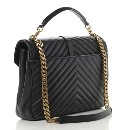 Saint Laurent Sheepskin Matelasse Chevron Monogram Large College Satchel Black 3 of 15