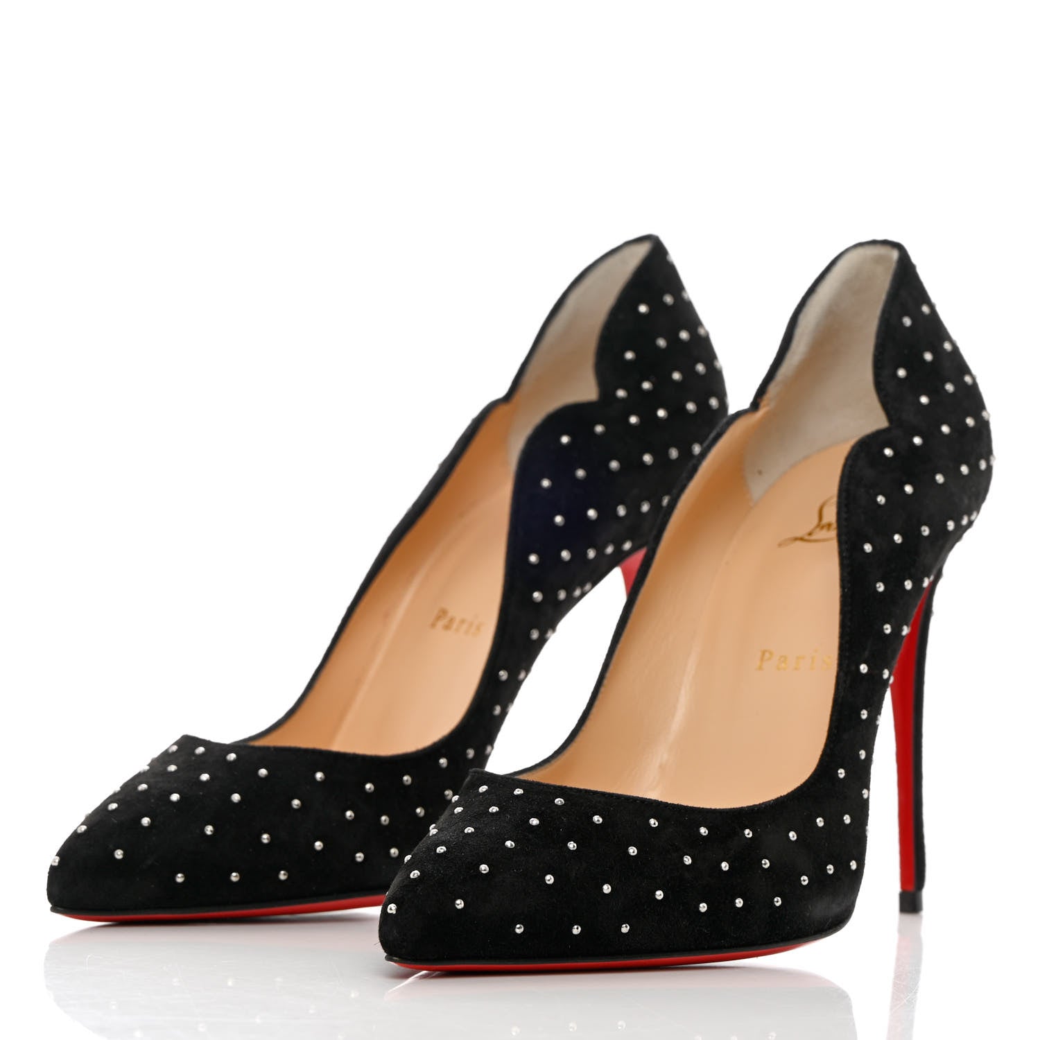 Christian Louboutin Veau Velours Studded Hot Chick 100 Pumps 38 Black Silver 3 of 13
