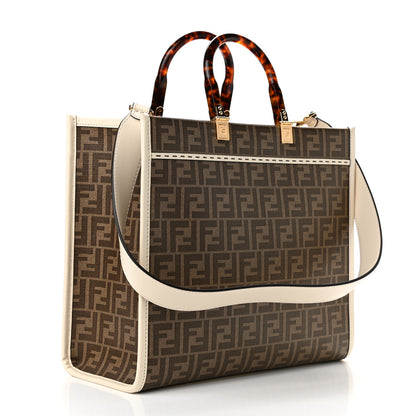 Fendi Glazed Fabric Vitello King Plexiglass FF 1974 Logo Hairdo Girls Inlay Medium Fendi Sunshine Shopper Tote Mogano Panna Multicolor 2 of 9
