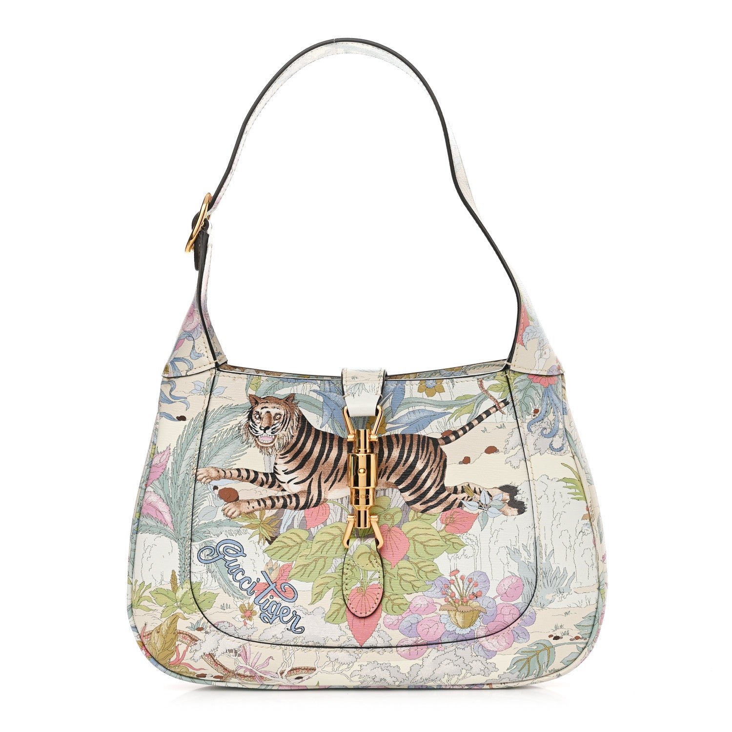 Gucci New Shangai Calfskin Tiger Savanah Small Jackie 1961 Hobo Chalky White Multicolor 1 of 11