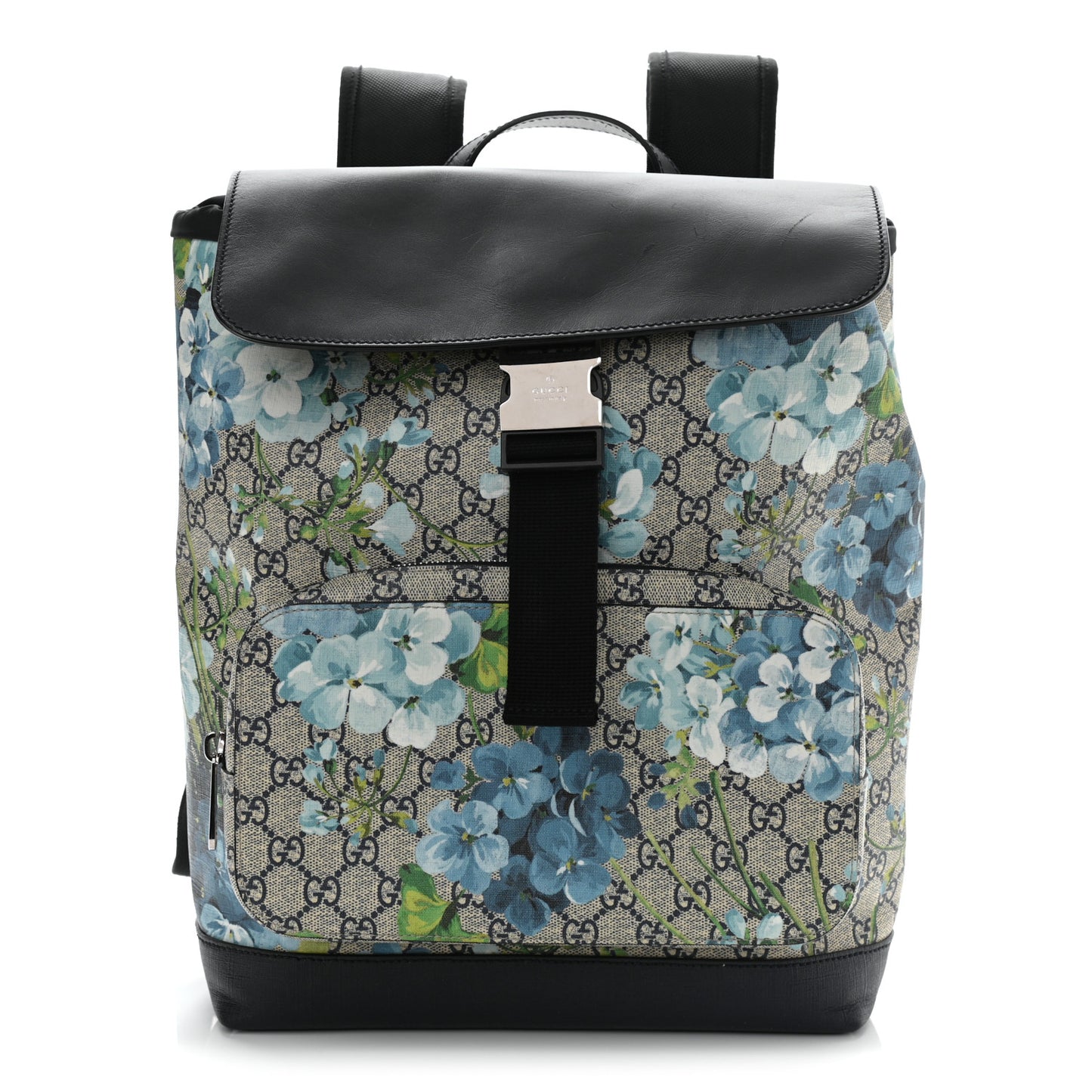 GG Supreme Monogram Blooms Medium Single Buckle Backpack Beige Blue Navy