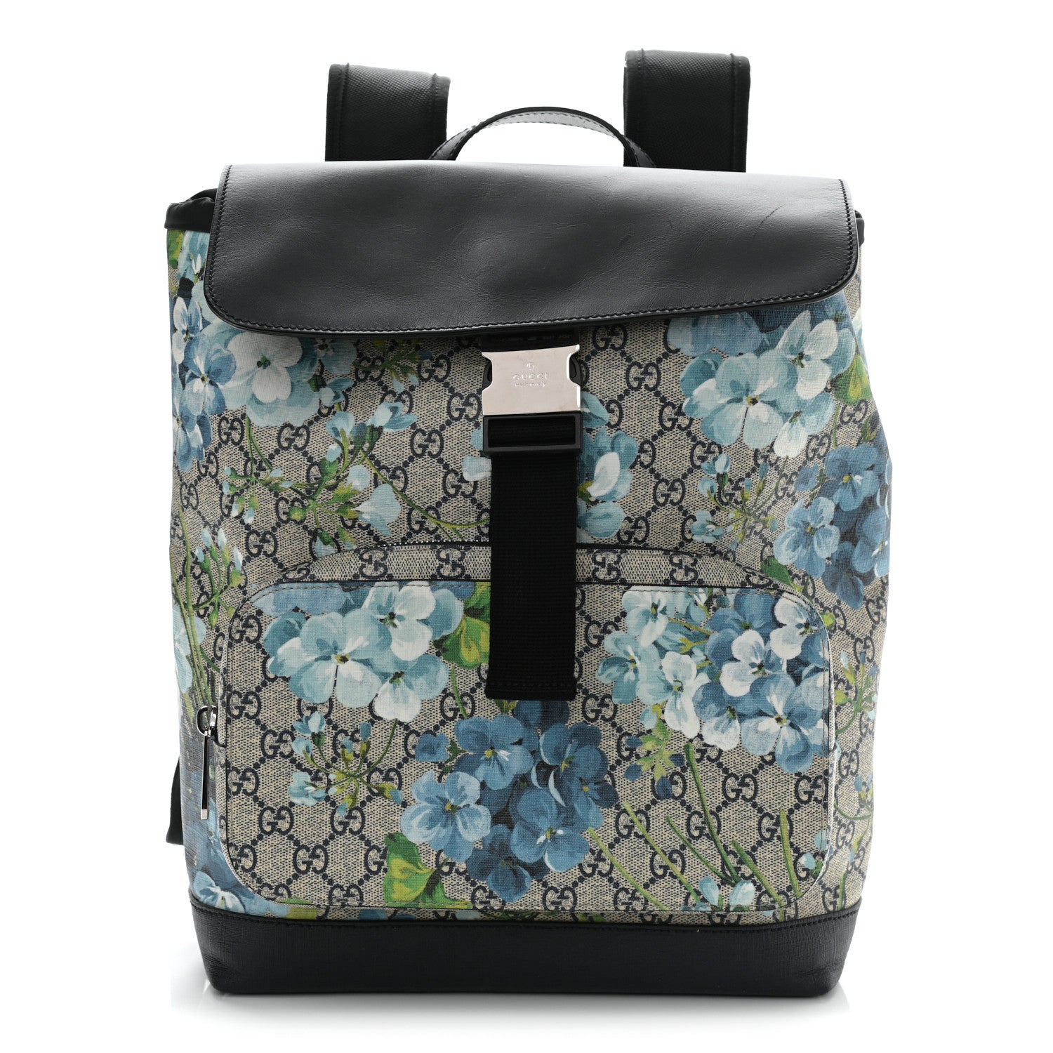 Gucci GG Supreme Monogram Blooms Medium Single Buckle Backpack Beige Blue Navy 1 of 11