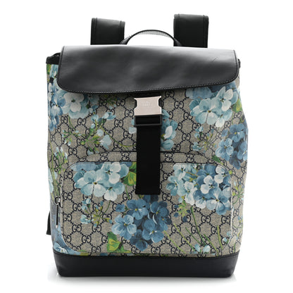 Gucci GG Supreme Monogram Blooms Medium Single Buckle Backpack Beige Blue Navy 1 of 11