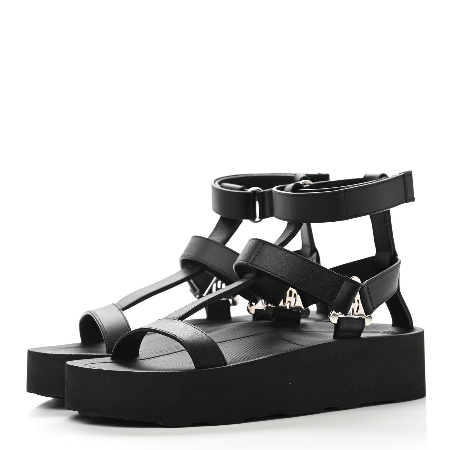 Hermes Calfskin Womens Enid Sandals 36 Black 3 of 10