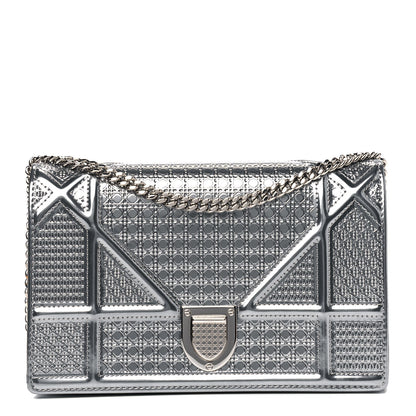 Christian Dior Metallic Patent Micro-Cannage Diorama Wallet on Chain Pouch Silver 1 of 6
