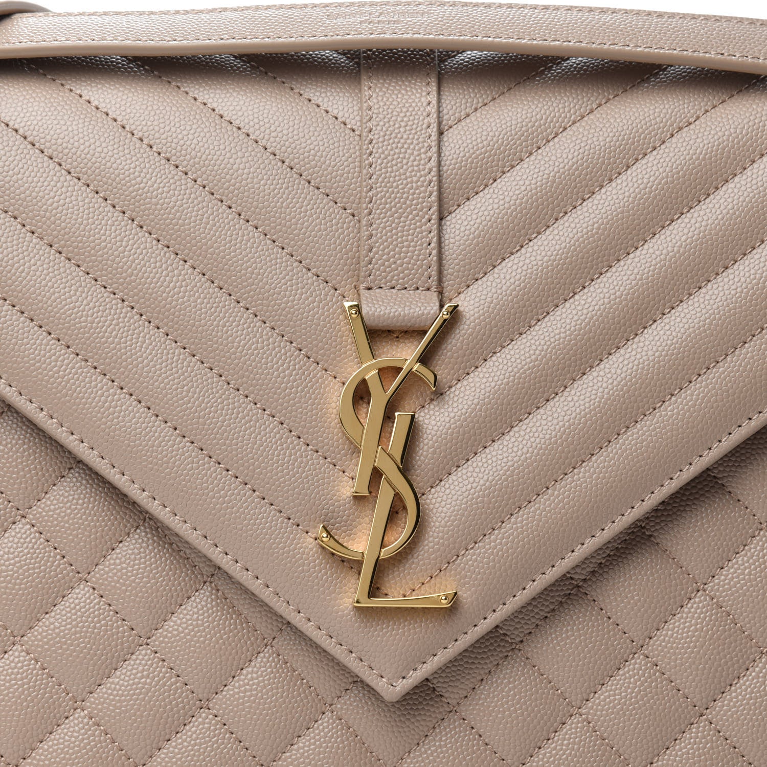Saint Laurent Grain De Poudre Mixed Matelasse Large Triquilt Monogram Satchel Dark Beige 9 of 11