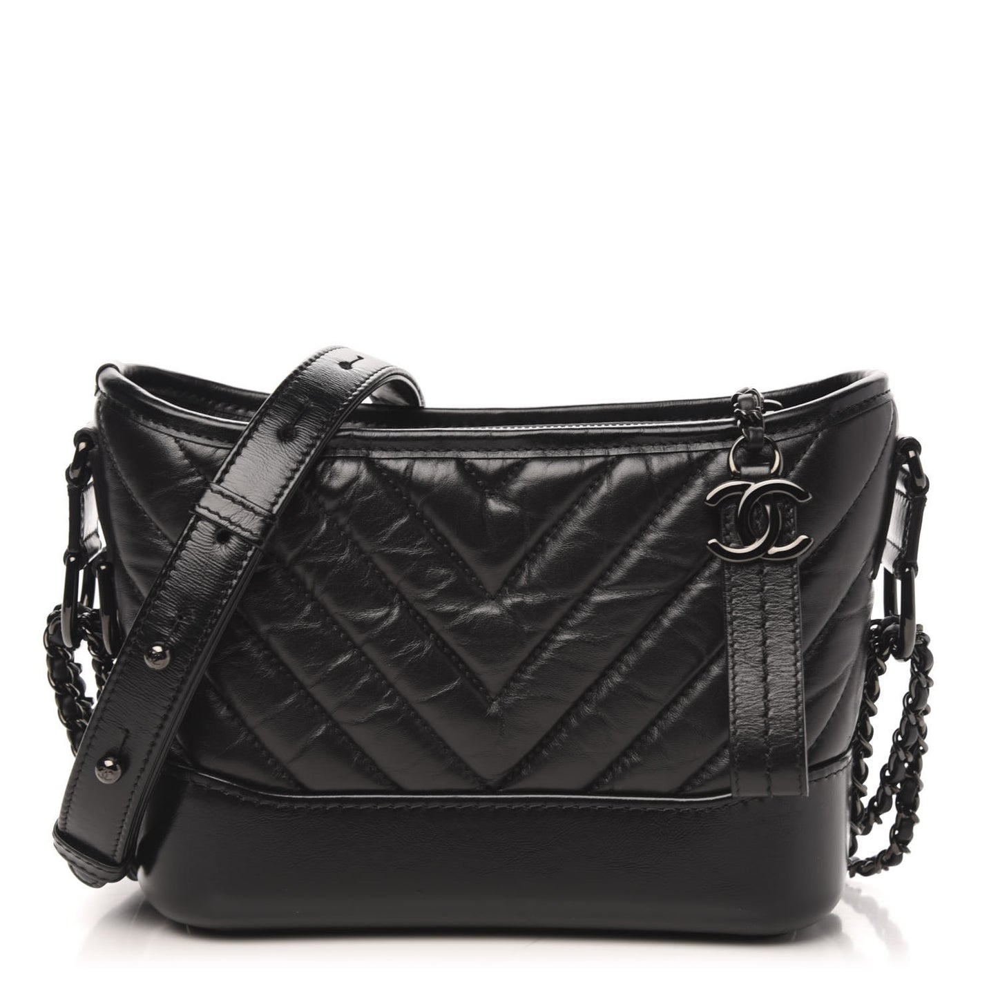 Aged Calfskin Chevron Quilted Small Gabrielle Hobo So Black