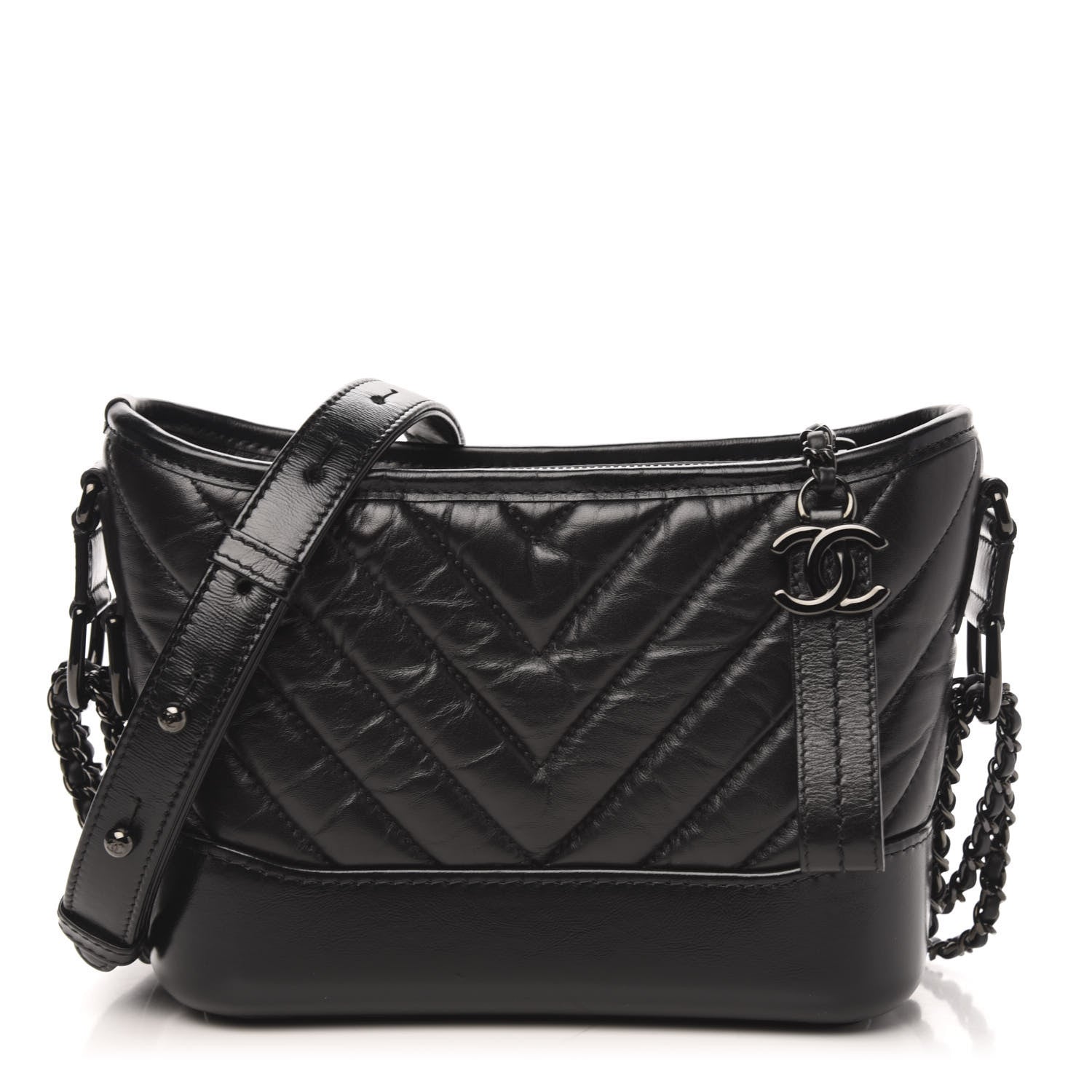 Chanel Aged Calfskin Chevron Quilted Small Gabrielle Hobo So Black 1 of 10